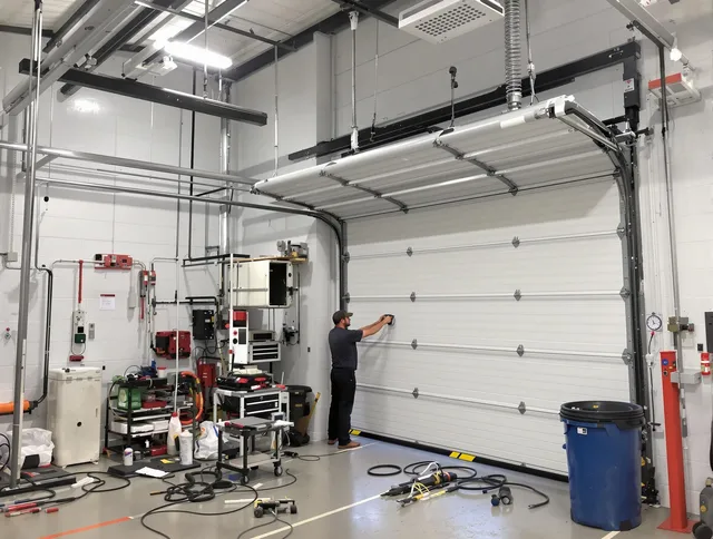 Plantation Garage Door Repair certified technician performing commercial door repair at a Plantation business facility