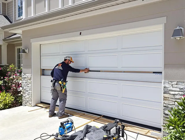 Plantation Garage Door Repair team performing complete garage door replacement at Plantation residence