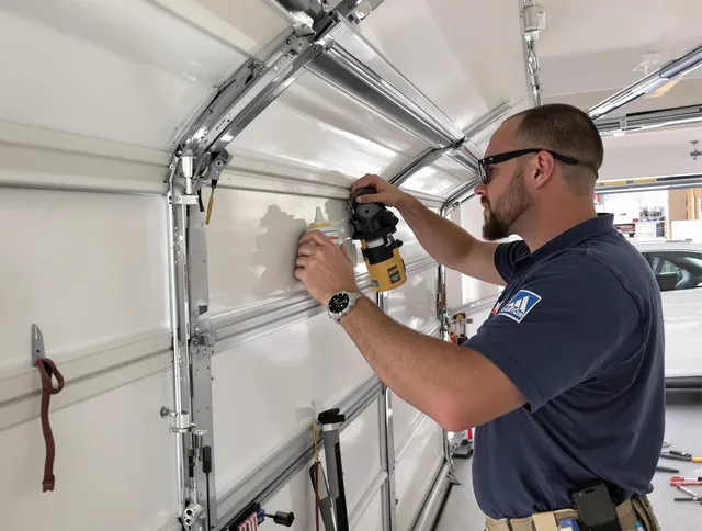 Plantation Garage Door Repair technician quieting a noisy garage door in Plantation