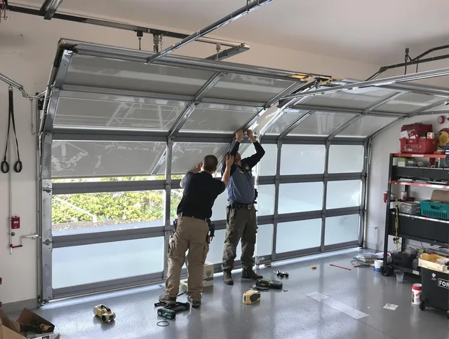 Plantation Garage Door Repair expert performing precise panel replacement on Plantation garage door